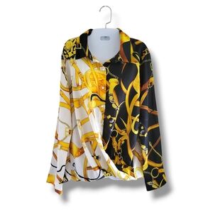 See And Be Seen | Elegant Black/Gold Contrast Baroque Long Sleeve Top